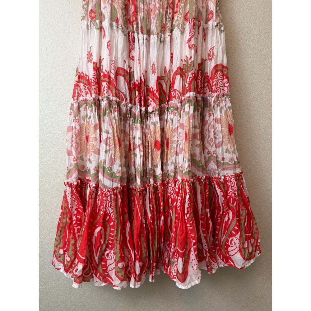 Free People Red Paisley Floral Tiered Maxi Skirt Smocked Cotton Boho Size - Picture 3 of 10